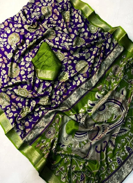 Tew Soft Bleck Dola Silk With Kalamkari Design Sarees Wholesale Suppliers In Mumbai